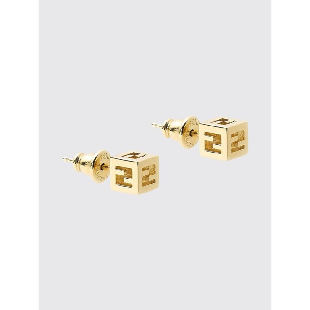 Fendi Women Fendi Square-Shaped Brass Stud Earrings With Ff Monogram